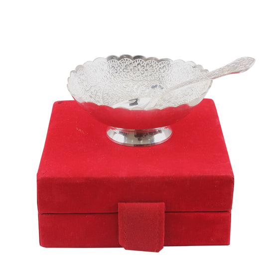 Silver plated floral bowl 150 ML top view — Indian Art Villa