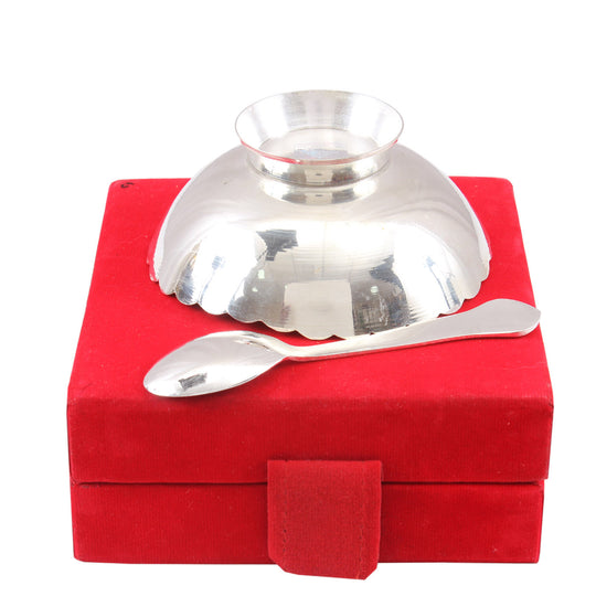 Silver plated floral bowl 150 ML angle view — Indian Art Villa
