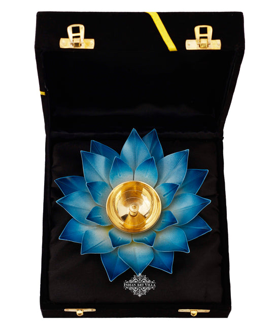 Decorative lotus diya by silver-gold-copper plated, ideal for home mandir, gifting, and spiritual use.