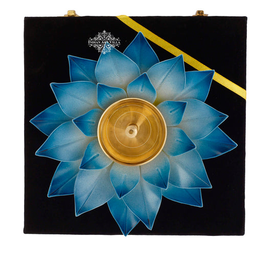 Decorative lotus diya by silver-gold-copper plated, ideal for home mandir, gifting, and spiritual use.