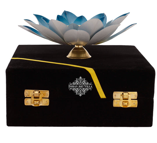 Decorative lotus diya by silver-gold-copper plated, ideal for home mandir, gifting, and spiritual use.