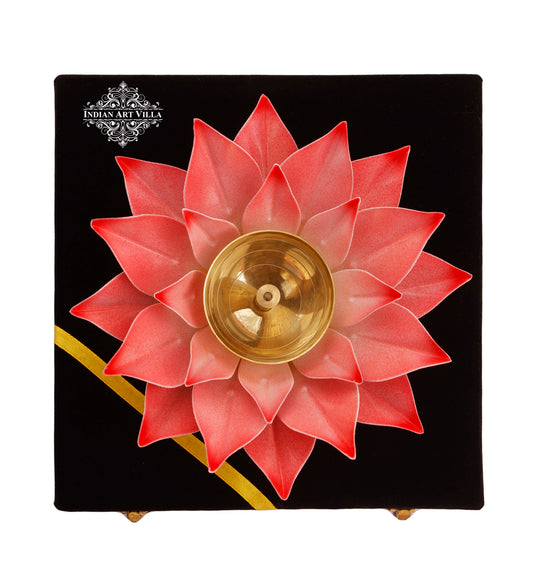 Decorative lotus diya by silver-gold-copper plated, ideal for home mandir, gifting, and spiritual use.
