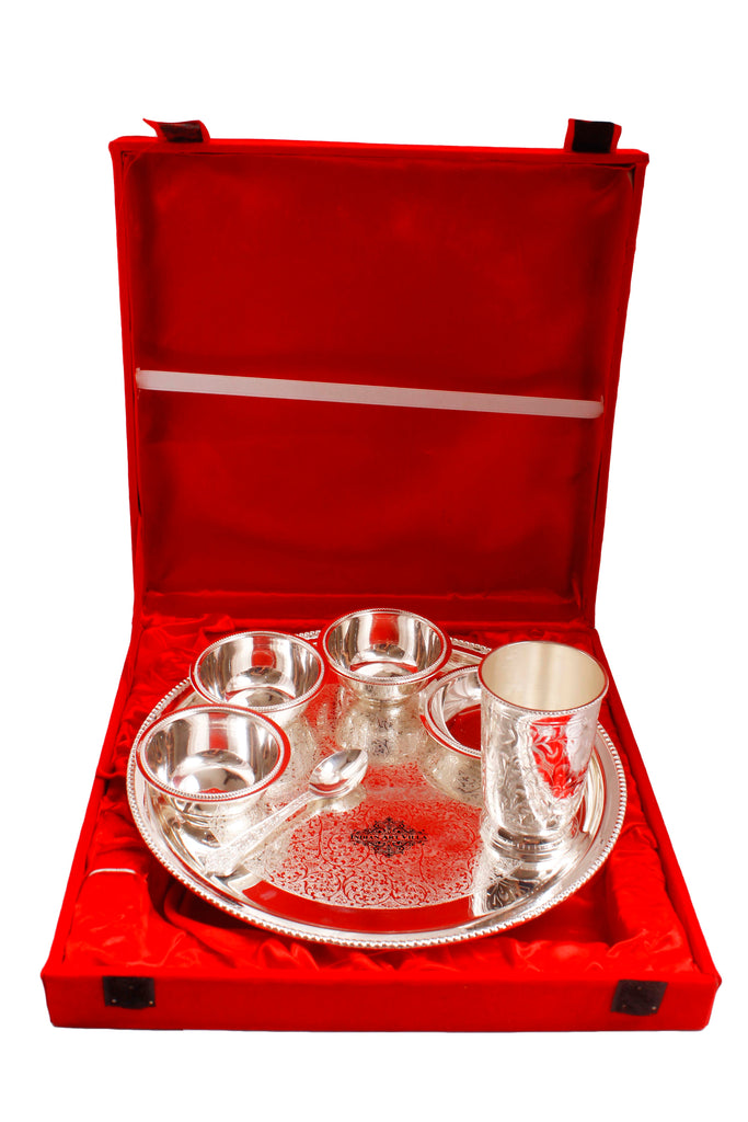 Indian Art Villa Pure Silver Plated Embossed Design Dinner Set, 7 Pieces