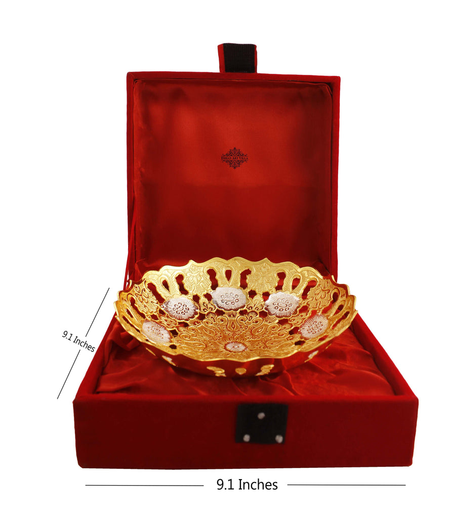 Indian Art Villa Silver & Gold Plated Designer Bowl, 6'' Inch