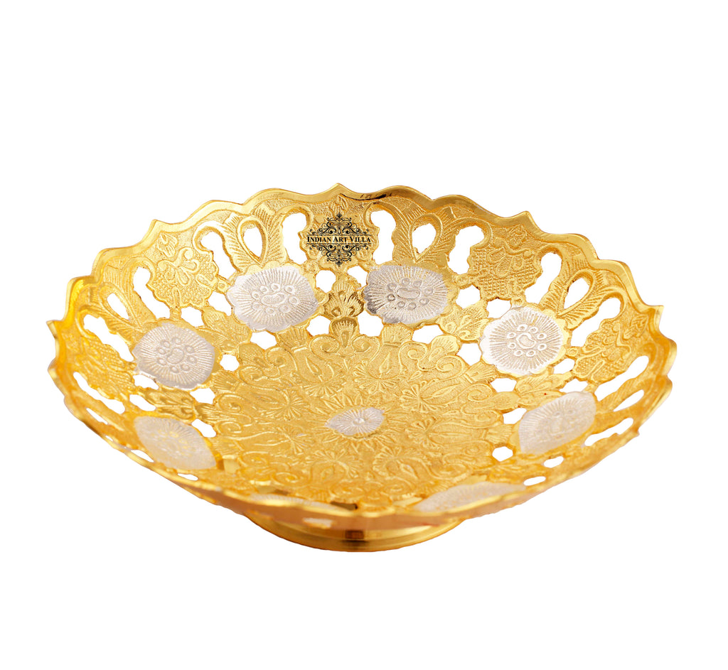 INDIAN ART VILLA Silver & Gold Plated Leaf Design Bowl, 10'' Inch