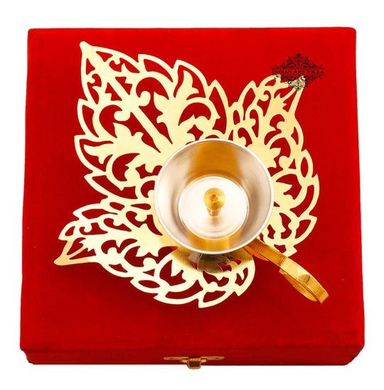 Pure Silver & Gold Plated Leaf Design Akhand Diya