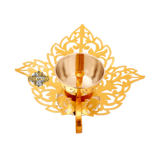 Pure Silver & Gold Plated Leaf Design Akhand Diya