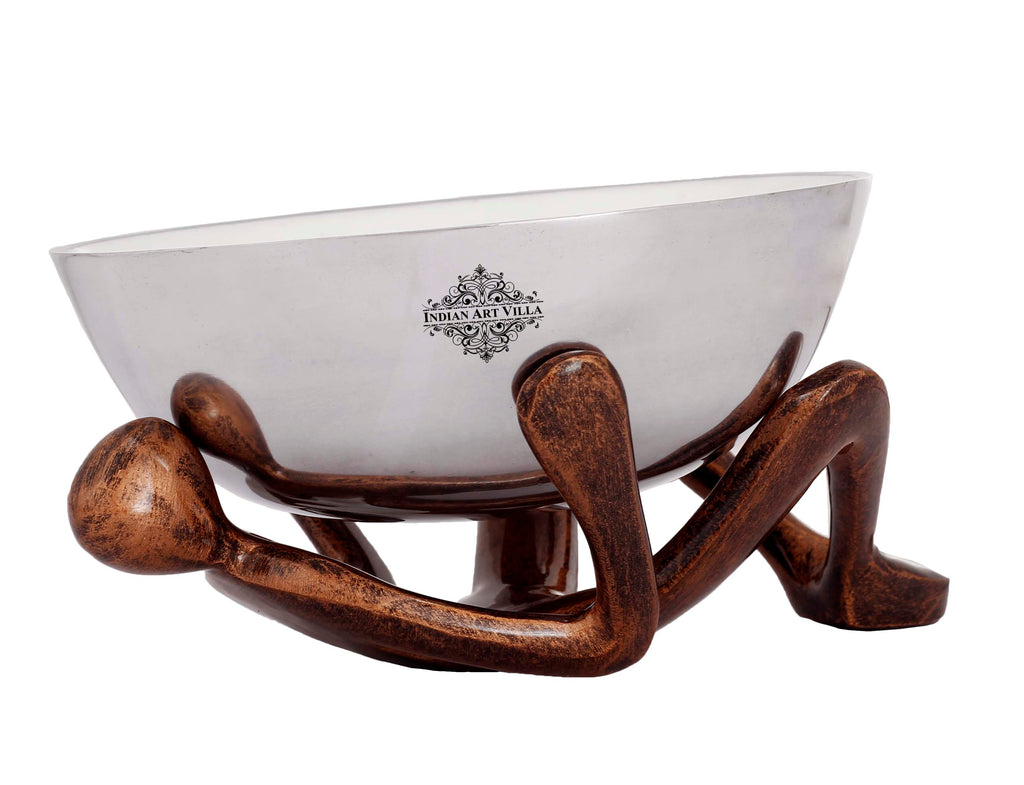 Indian Art Villa Silver Plated Decorative Bowl With Human Stand , Serveware , Width 10.4 Inch