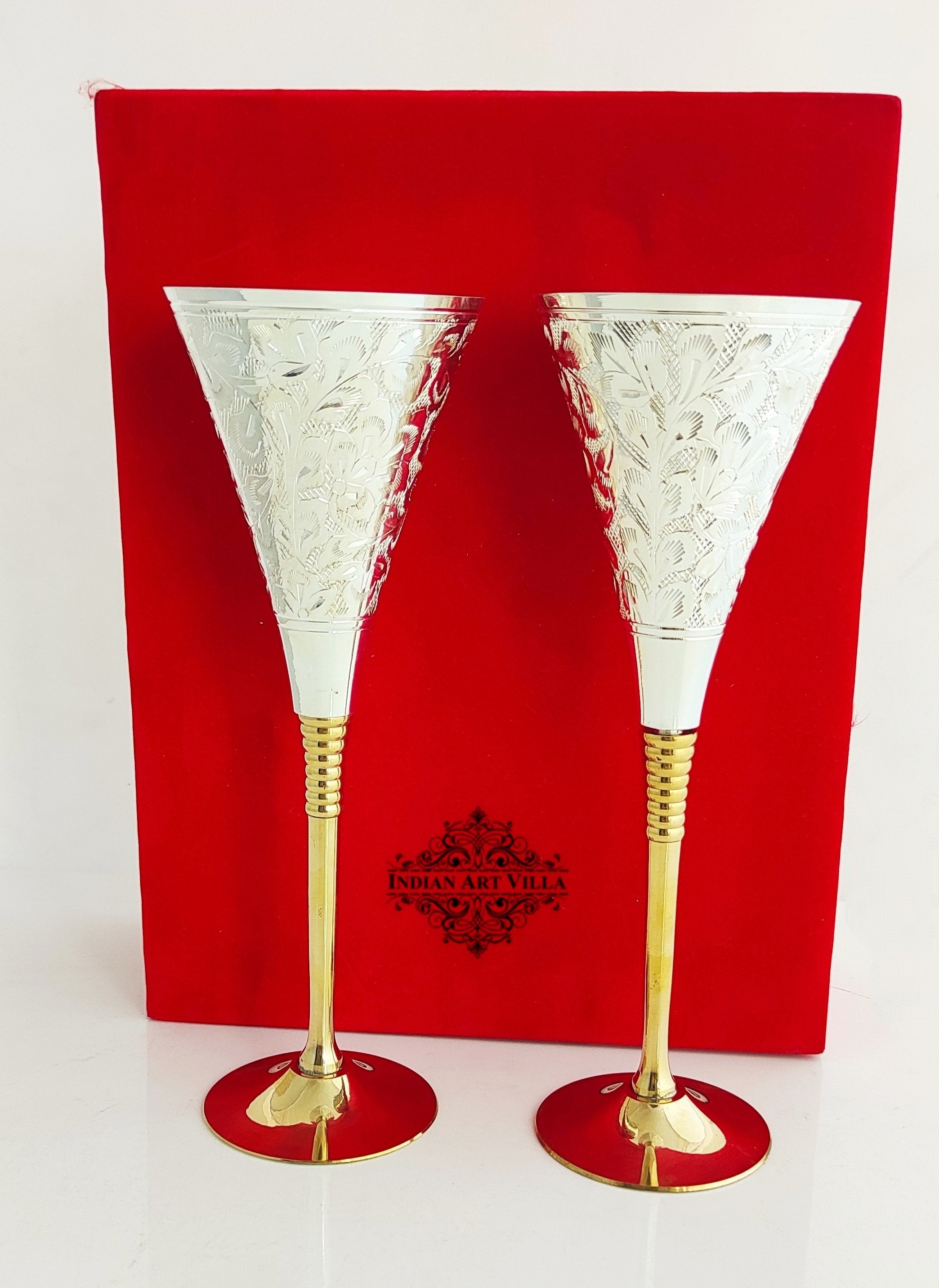 Buy Indian Art Villa Silver Plated Engraved Goblet / Flute Glass