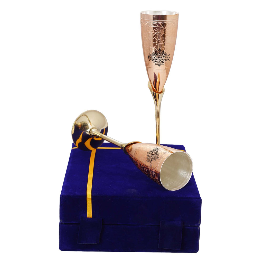 Indian Art Villa Silver Plated Engraved Goblet Flute Wine Glass With Blue Box, Best for Parties, 150 ML each, Set of 2