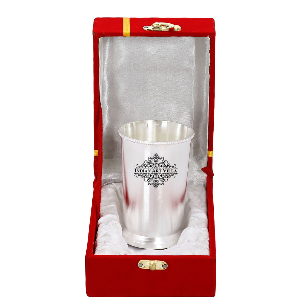 Indian Art Villa Silver Plated Engraved Designer Glass With Red Box, Drinkware Storage & Gift Purpose