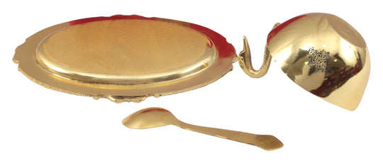 Pure Gold Polish Ceramic Finish Duck Design Bowl with 1 Tray & 1 Spoon