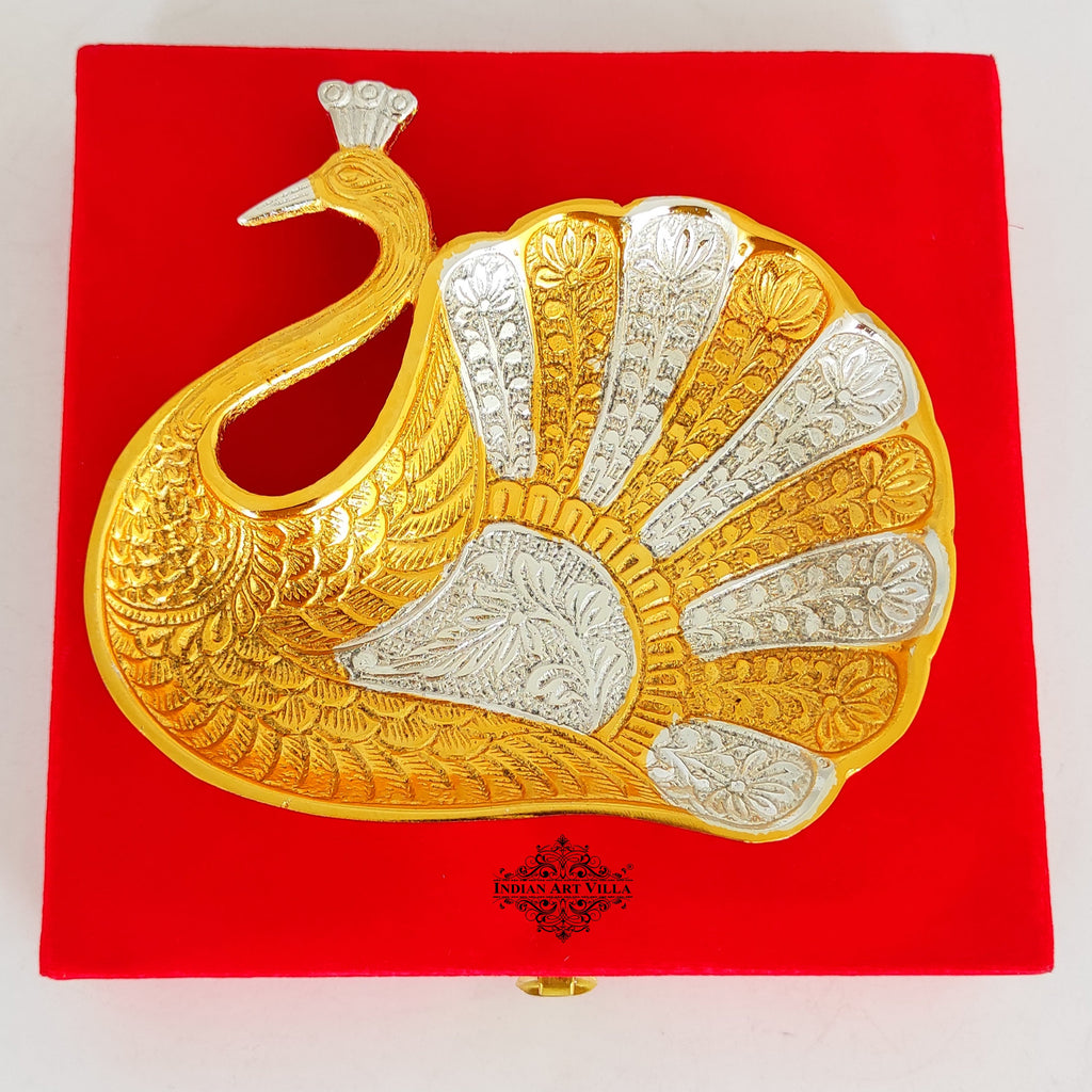 Indian Art Villa Silver & Gold Plated aluminum peacock design Decorative Platter