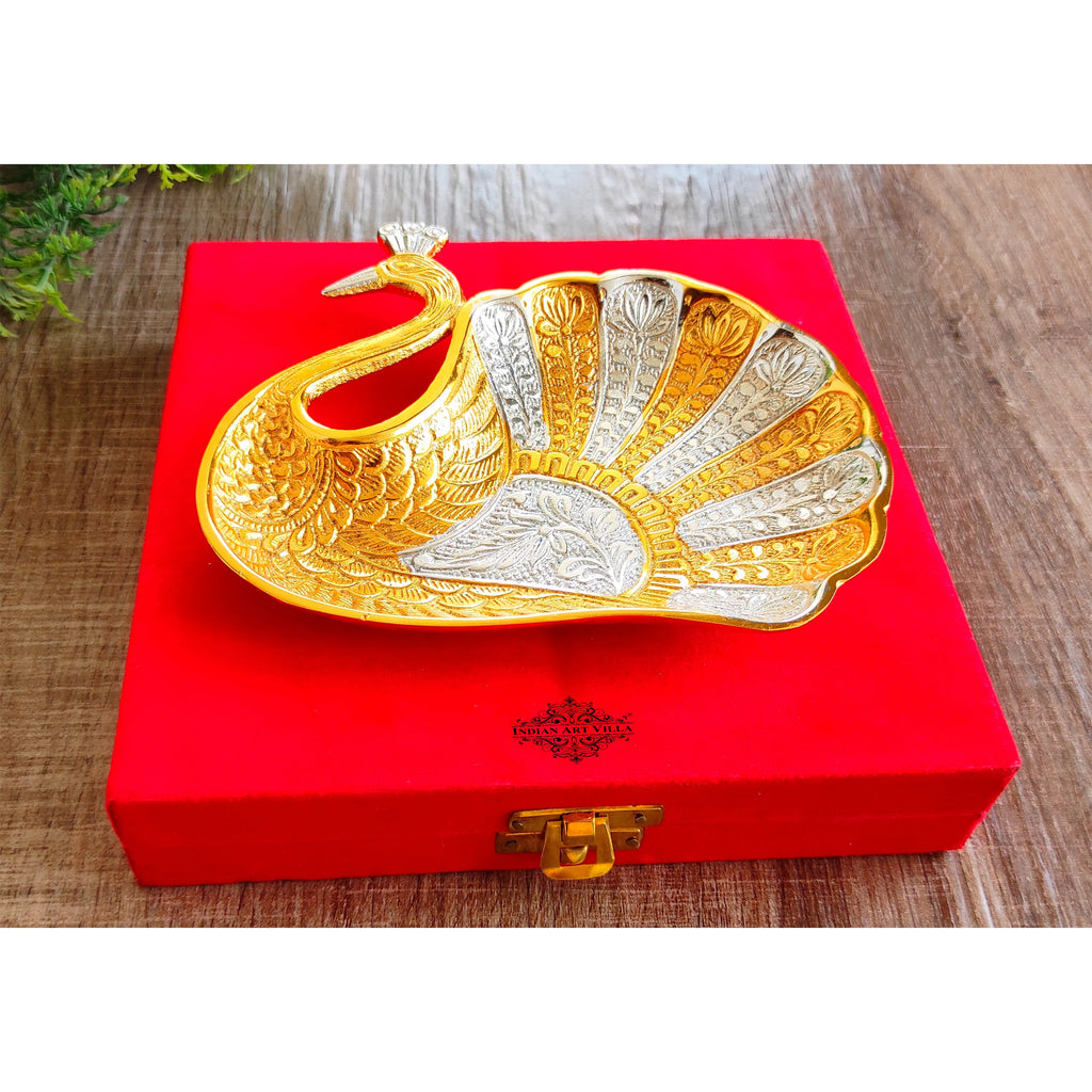 Indian Art Villa Silver & Gold Plated aluminum peacock design Decorative Platter