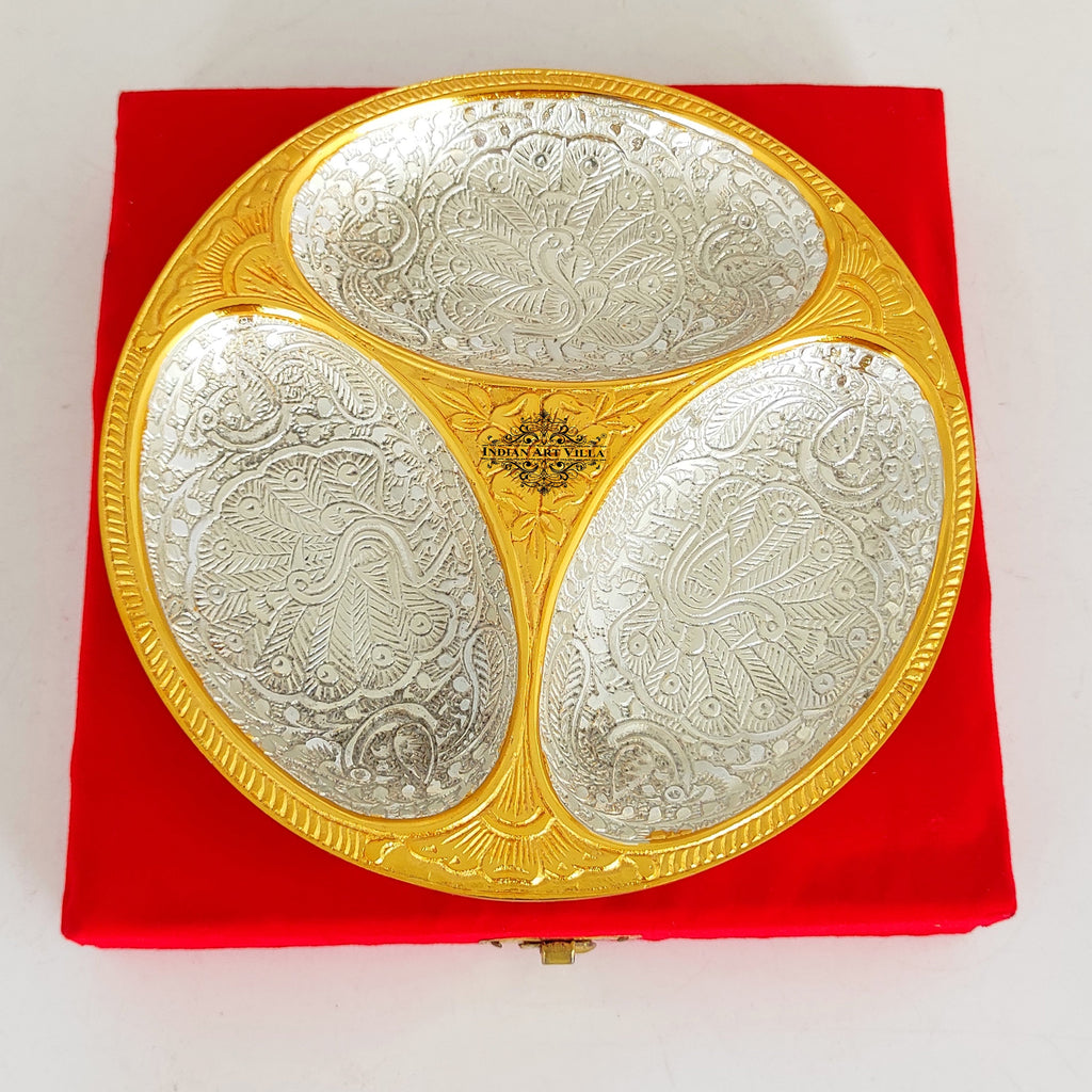 Indian Art Villa Silver-plated gold Polished aluminum inside peacock Engraved Decorative Platter