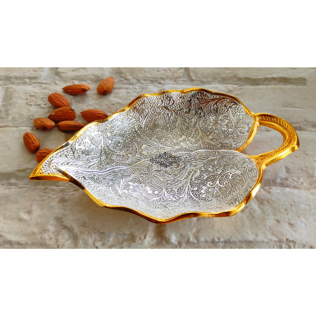 Silver-plated gold Polished Aluminum Flower Engraved paan leaf Design Decorative Platter