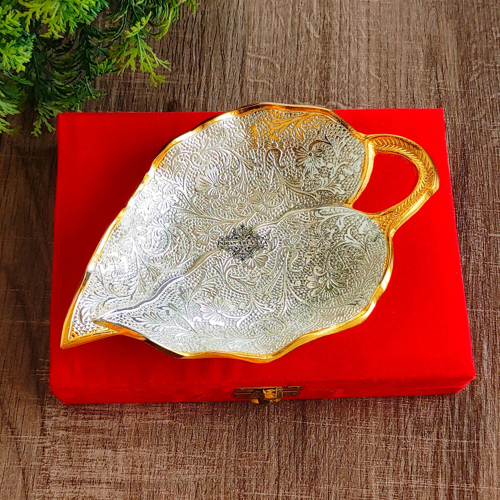 Silver-plated gold Polished Aluminum Flower Engraved paan leaf Design Decorative Platter