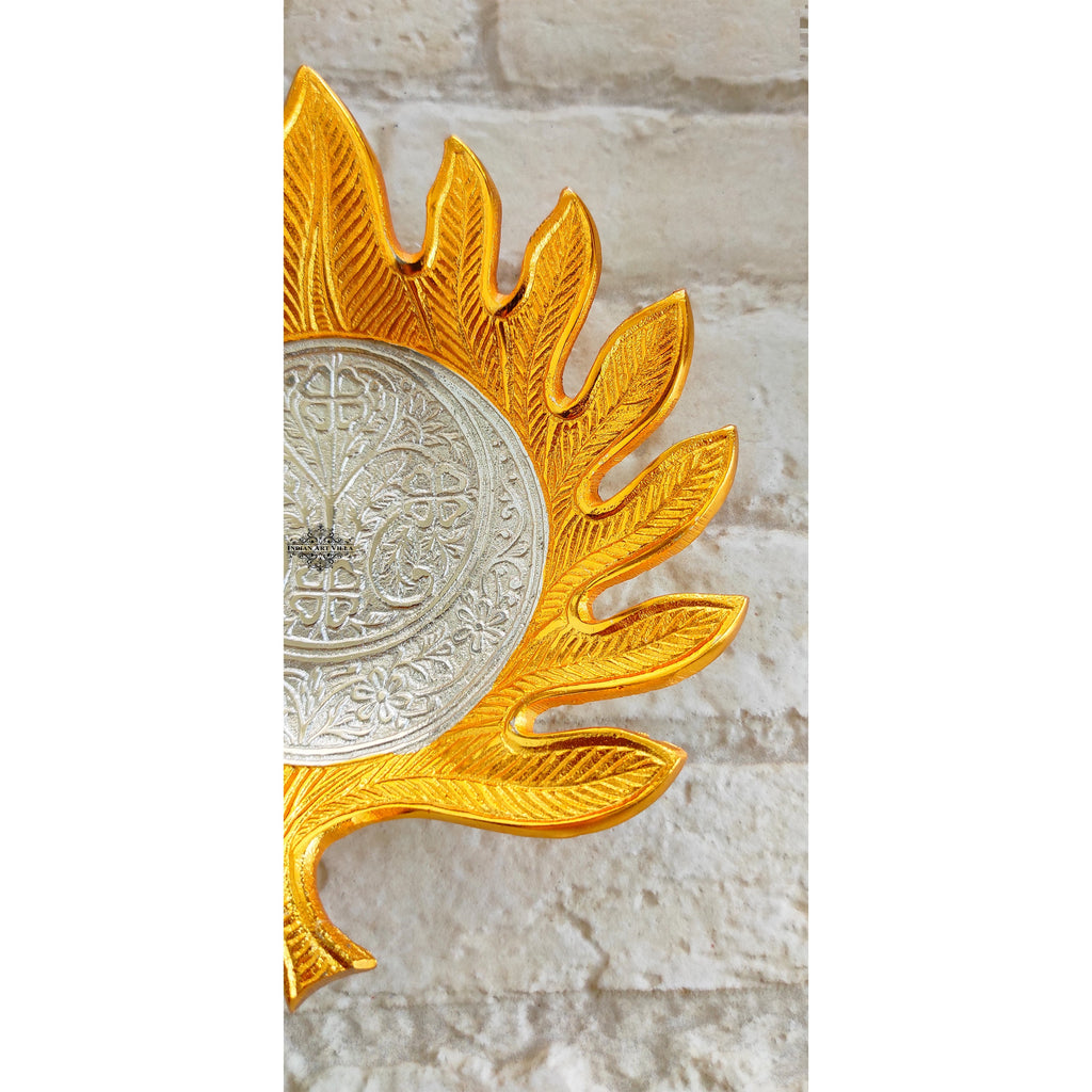 Indian Art Villa Silver-plated gold Polished Aluminum Flower Engraved Feather Design Decorative Platter