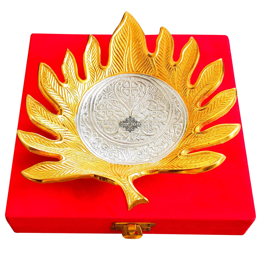 Indian Art Villa Silver-plated gold Polished Aluminum Flower Engraved Feather Design Decorative Platter