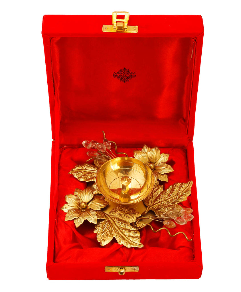 Indian Art Villa Silver Plated Gold Polish Flower And Leaf Design Diya, 6" Inch