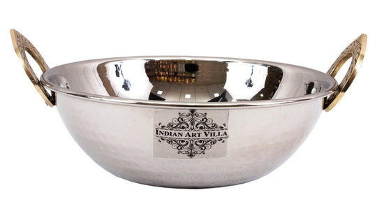 Steel Hammered Design Kadhai with Brass Handle