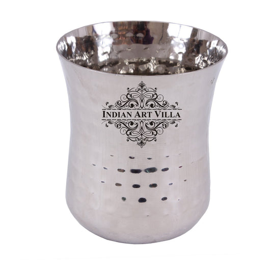 Steel hammered curved glass tumbler 350 ML top view — Indian Art Villa