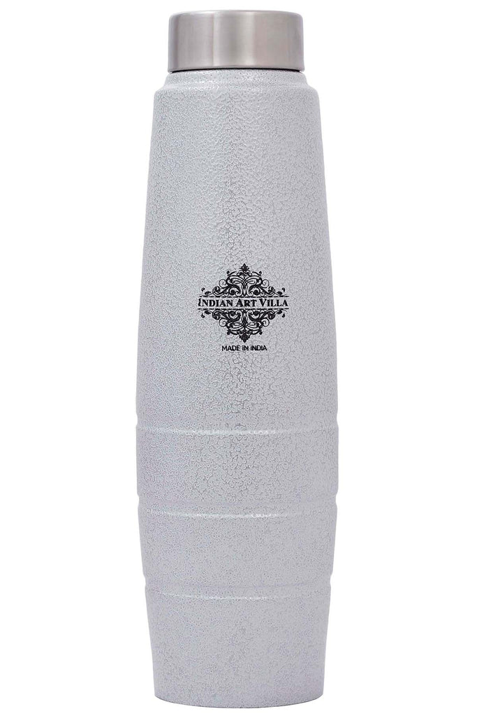 Indian Art Villa Stainless Steel Water Bottle Curve & Lining Design With Steel Cap & Antique White Color , Size-1000 ML, Travelling Purpose, Long Lasting, Drinkware, 1 Piece