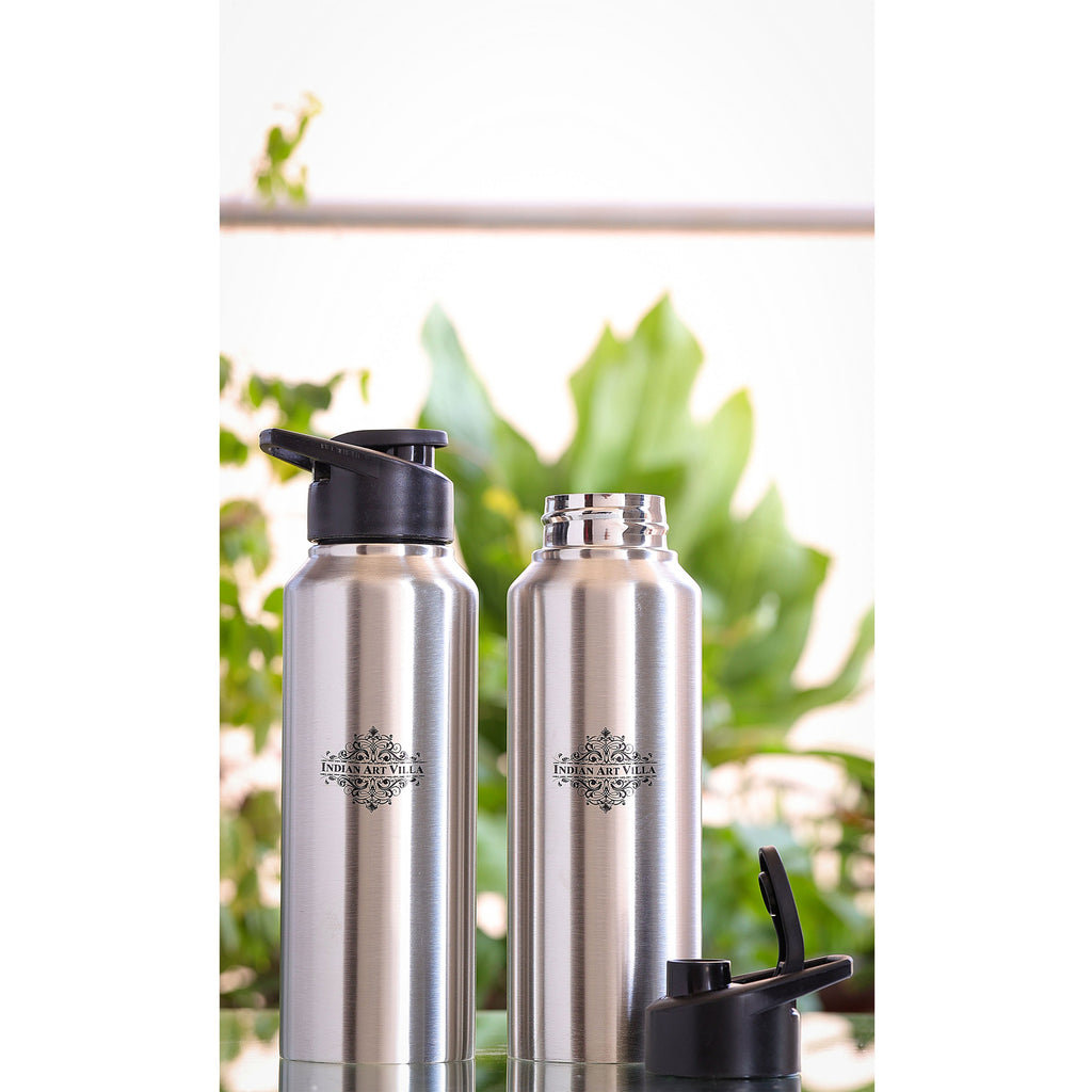 Indian Art Villa Stainless Steel Flat Design Water Bottle With Sipper Cap, Volume- 750 ML, Set Of - 2