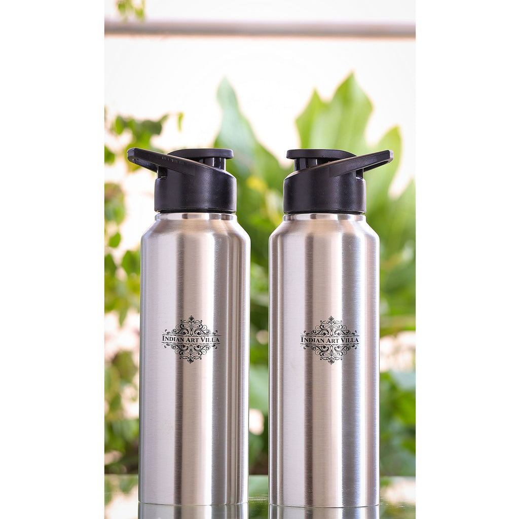 Indian Art Villa Stainless Steel Flat Design Water Bottle With Sipper Cap, Volume- 750 ML, Set Of - 2
