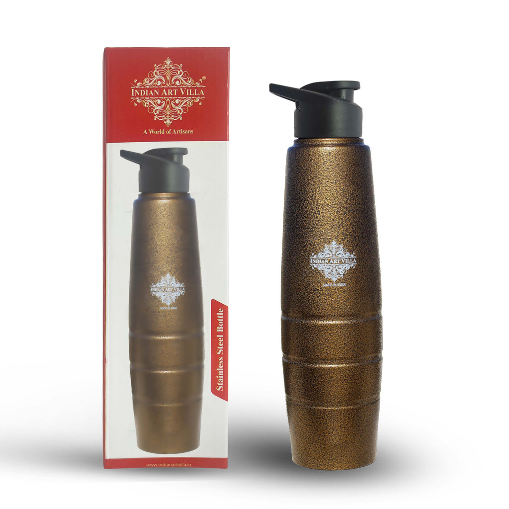 Indian Art Villa Stainless Steel Bottle Curve & Lining Design With Sipper Cap, Color-Antique Gold, Volume-1000 ML