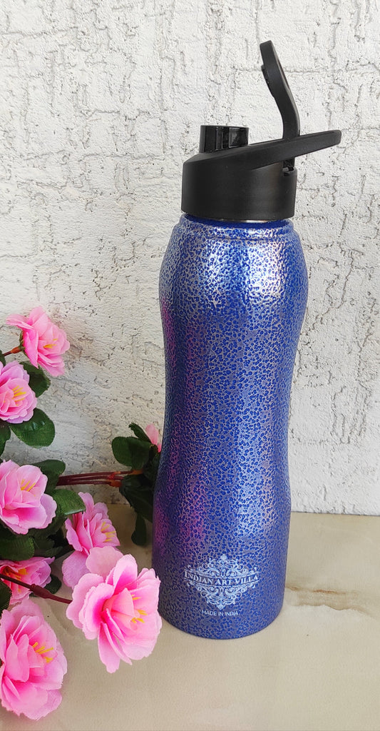 Indian Art Villa Stainless Steel Bottle Ergonomic Design With Sipper Cap, Color-Antique Blue, Volume-750 ML