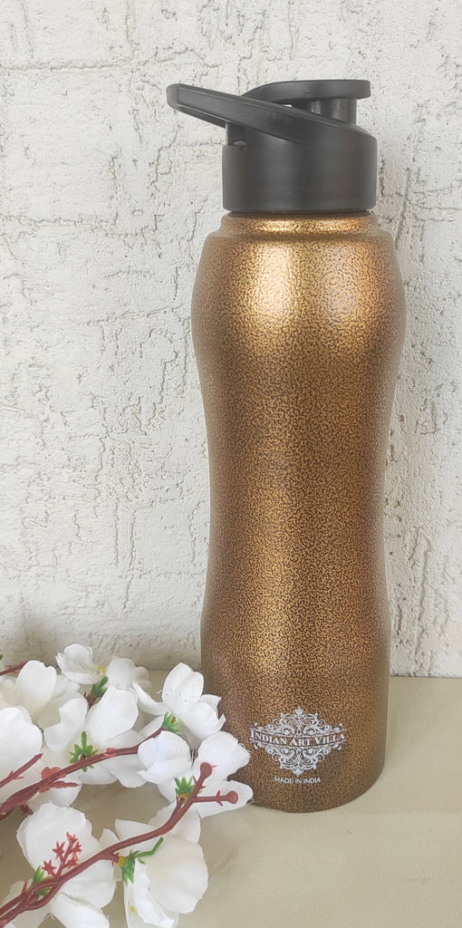 Indian Art Villa Stainless Steel Bottle Ergonomic Design With Sipper Cap, Color-Antique Gold, Volume-1000 ML