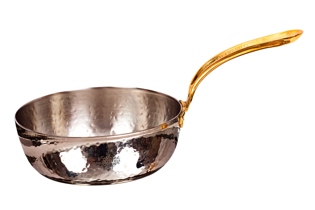 Indian Art Villa Pure Steel Hammered Design Serving Pan with Brass Handle