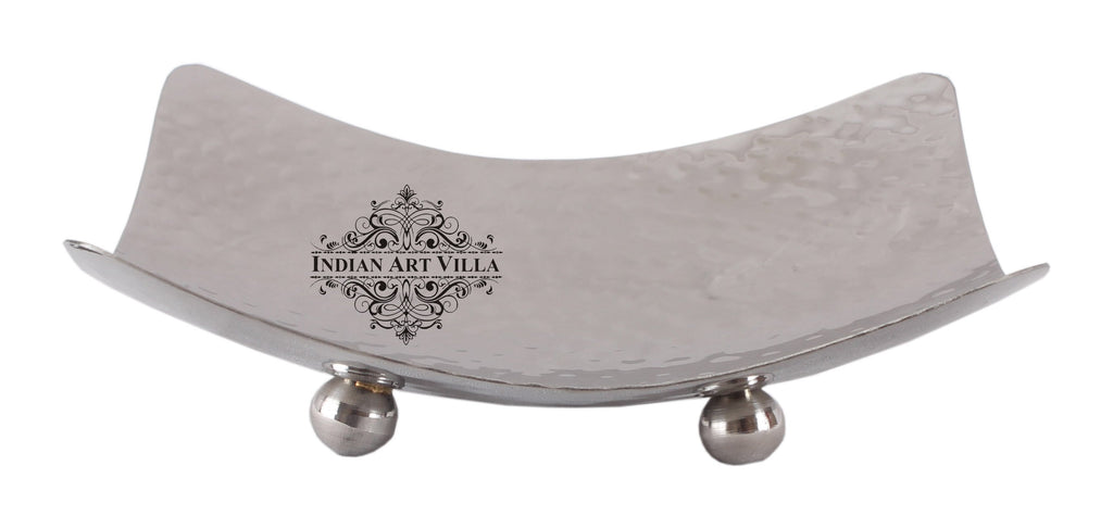 Indian Art Villa Pure Steel Hammered Design Square Platter with Legs