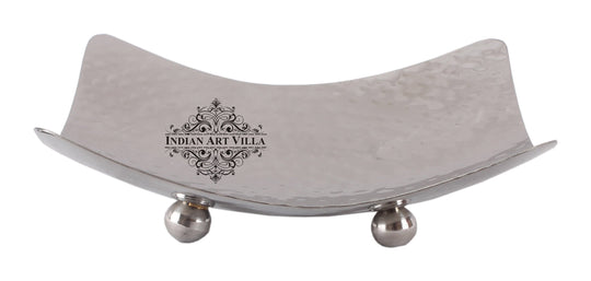Pure Steel Hammered Design Square Platter with Legs