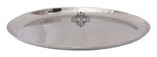 Steel hammered round platter tray full view — Indian Art Villa