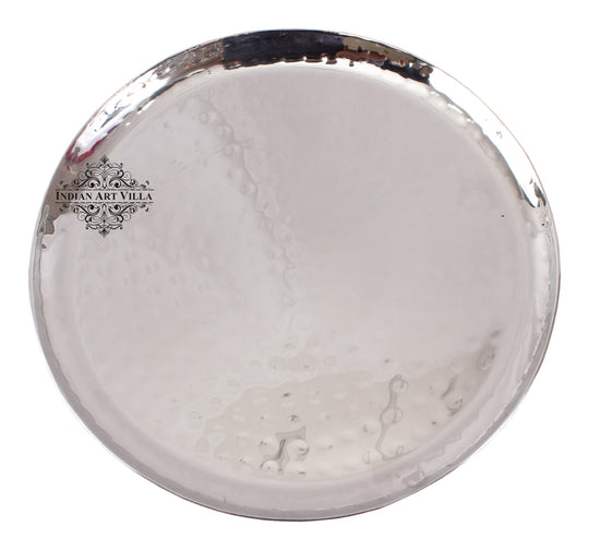 Steel hammered round platter tray side view — Indian Art Villa
