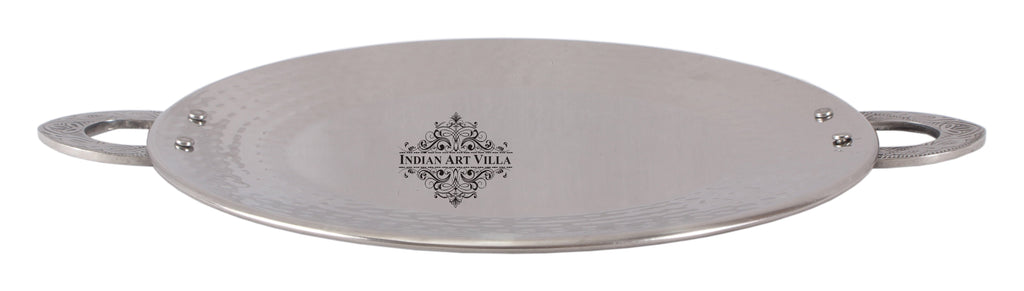 Indian Art Villa Pure Steel Hammered Design Tawa Pan Tray with Embossed Design Handle