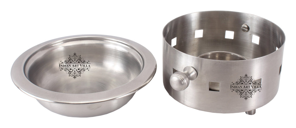 Indian Art Villa Pure Steel Snack Warmer with Fuel Bowl|Serving Dishes