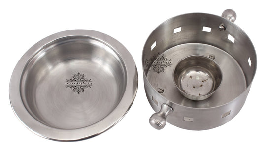 Steel snack warmer with fuel bowl full view — Indian Art Villa