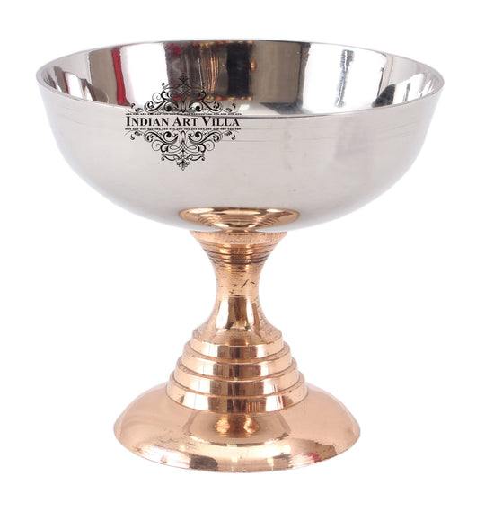 Premium steel copper ice cream bowl by Indian Art Villa with a reflective steel finish and elegant copper base.