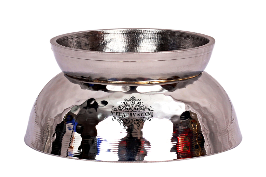 Indian Art Villa Pure Steel Hammered Design Dessert Bowl with Stand