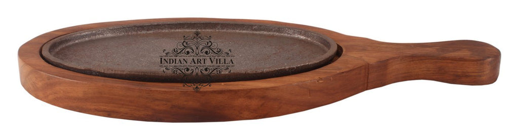 Indian Art Villa Pure Iron Sizzler with Wooden Base Oval Sizzler