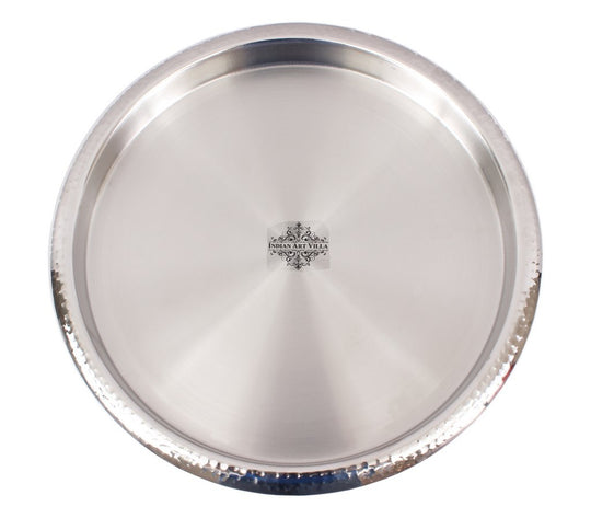 Stainless steel hammered Thali serving plate full view — Indian Art Villa