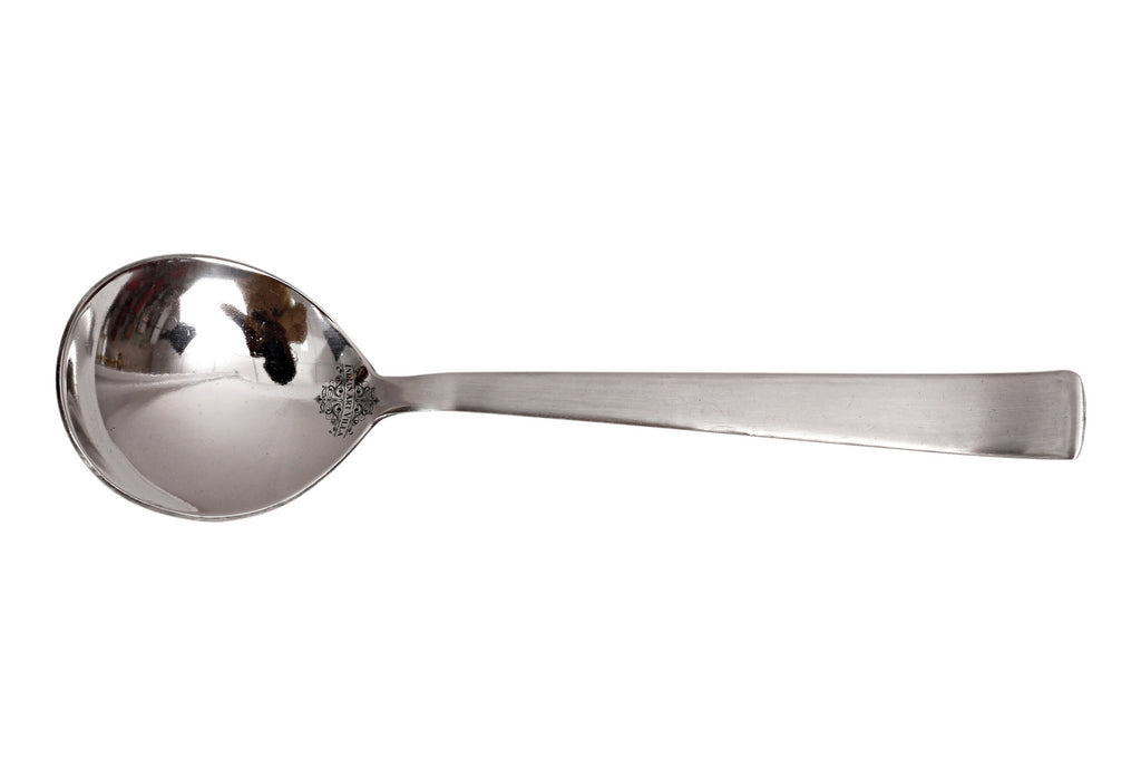 Indian Art Villa Pure Stainless Steel Handmade Matt Finish Design Soup Spoon