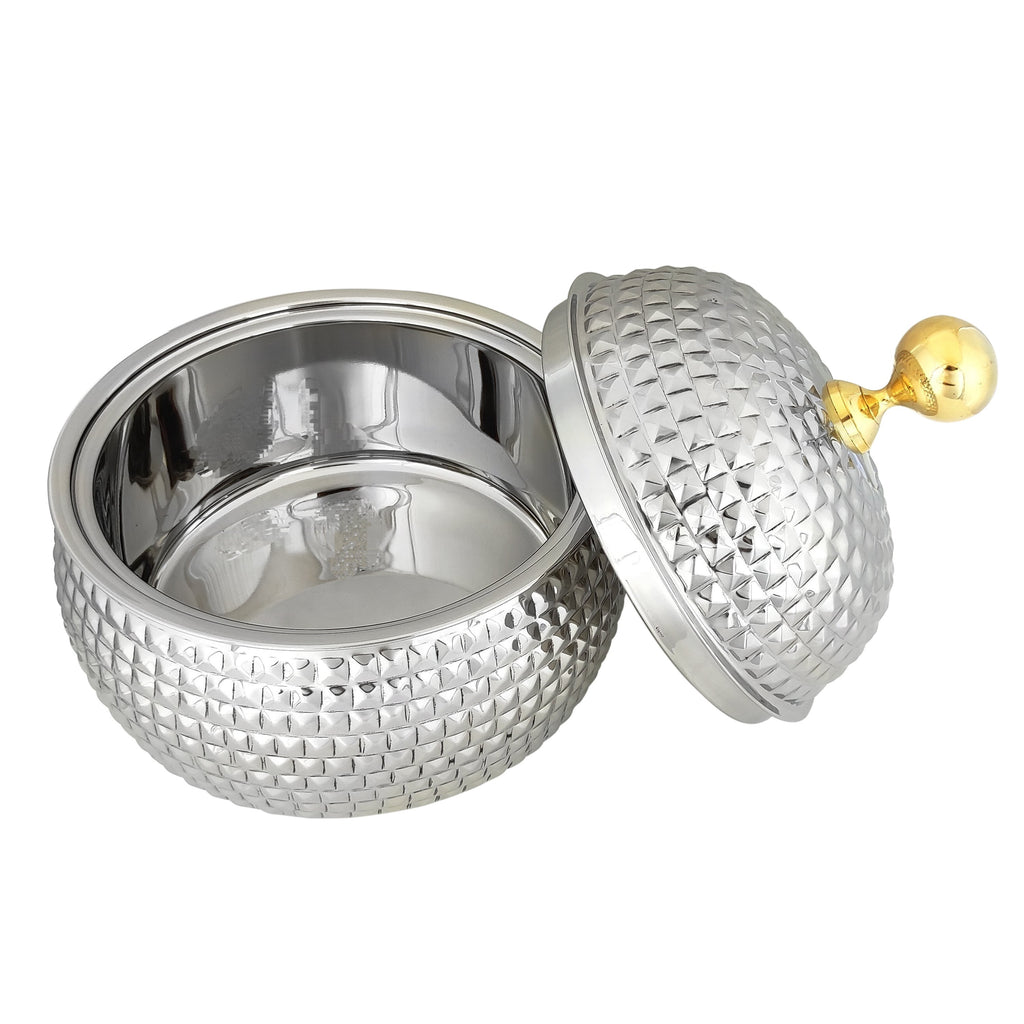 Indian Art Villa Stainless Steel Casserole Pot With Hammered Design Out Side, Tableware & Serveware For Home, Hotel & Restaurants