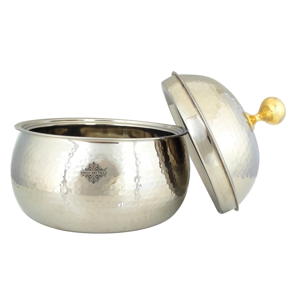 Indian Art Villa Stainless Steel Casserole Pot With Hammered Design Out Side, Tableware & Serveware For Home, Hotel & Restaurants