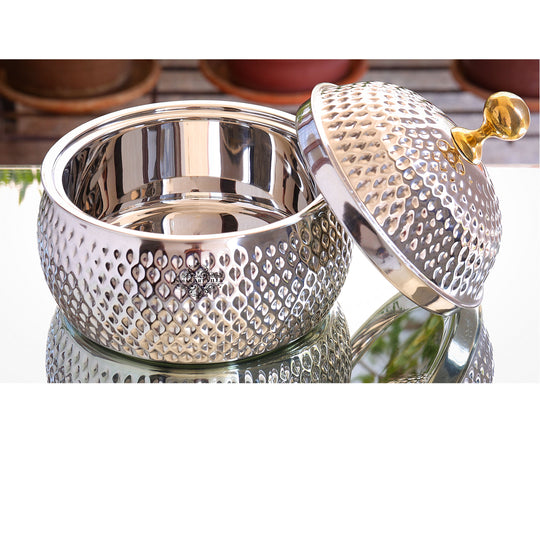 Stainless Steel Casserole Pot With Hammered Design Out Side, Tableware & Serveware For Home, Hotel & Restaurants