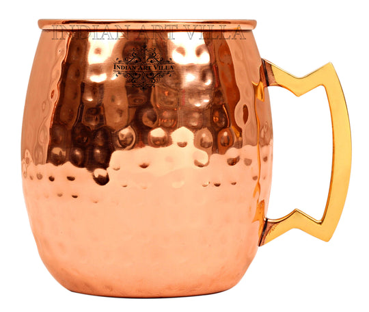 Indian Art Villa Steel with Copper Plated Hammered Round Shaped Beer Mug with Designer Brass Handle | Serveware | Drinkware | 600 ml