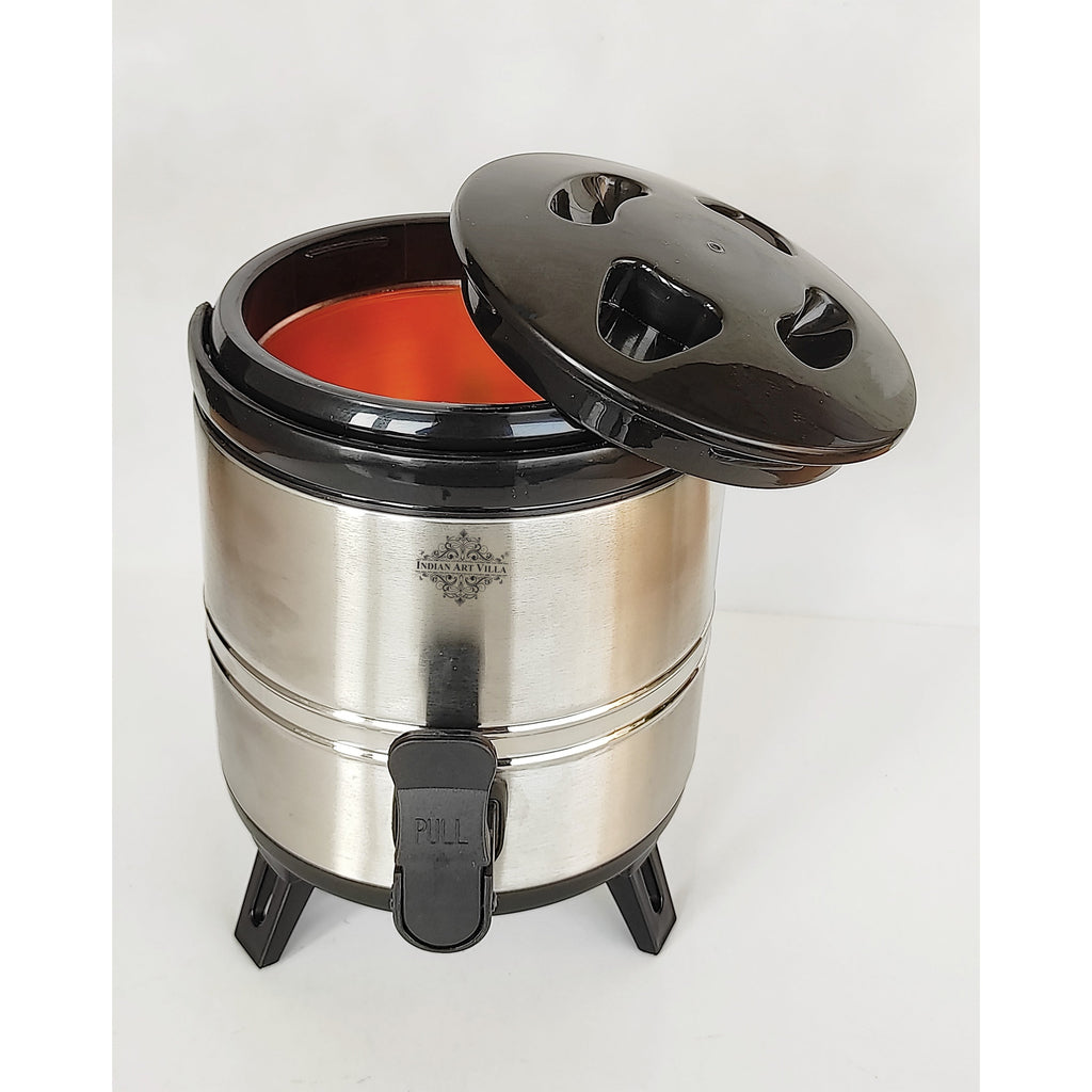 Indian Art Villa Vaccum Insulated Steel Water Dispenser, Inside Copper Thermosteel Camper, Hot and Cold, with Easy to Hold Handle,  Volume-3000 ML